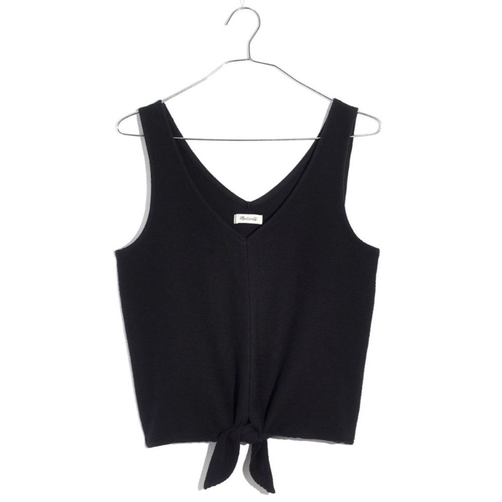 Madewell Texture & Thread Tie Front Black V-Neck Tank Top
